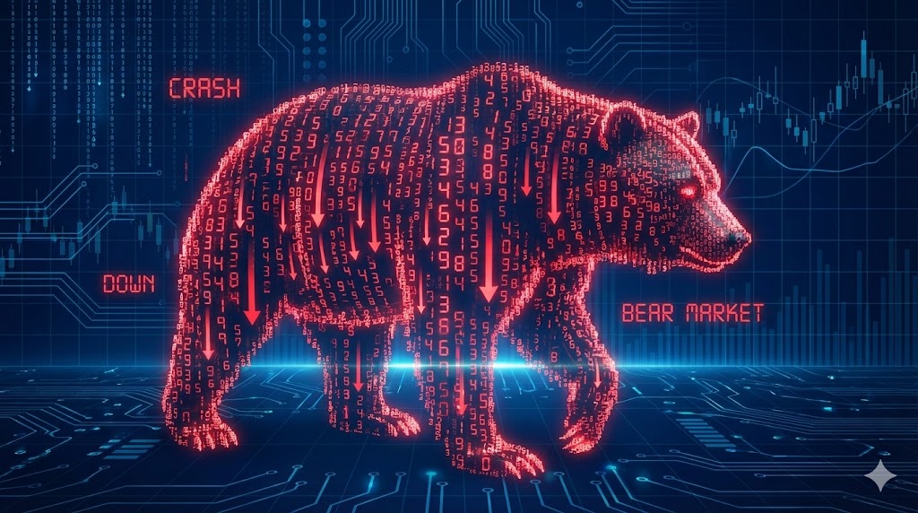 Stock market bear trend chart with downward arrow Financial Market Scene
