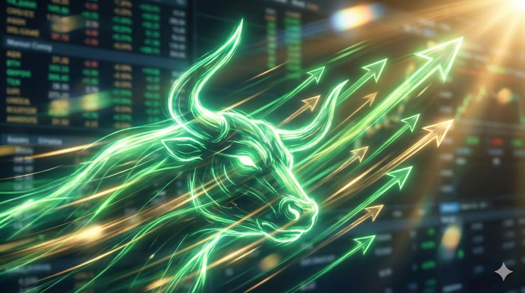 Stock market bull trend chart with upward arrow Investment Concept Visual