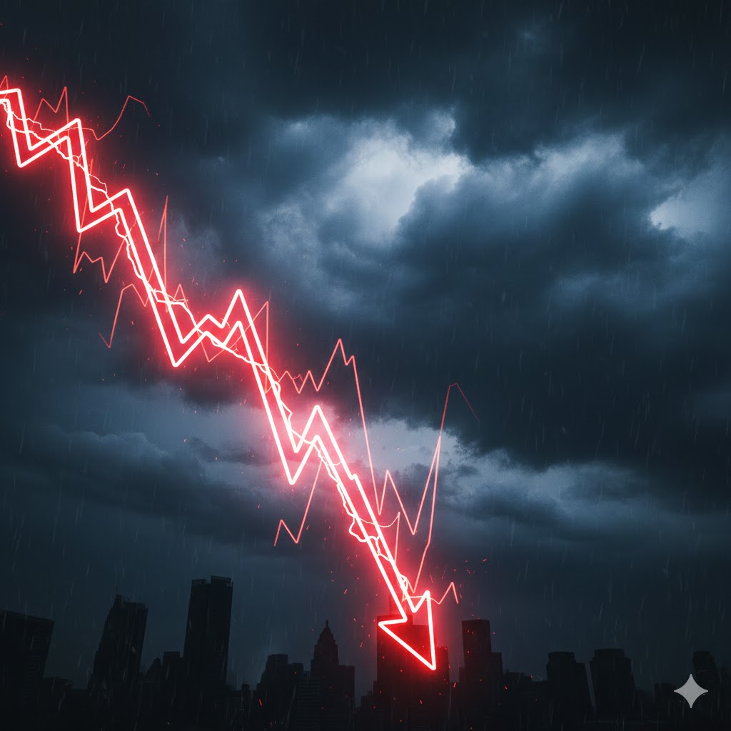Stock market chart down with semiconductor sector selloff and oil price spike Market Insight Visual