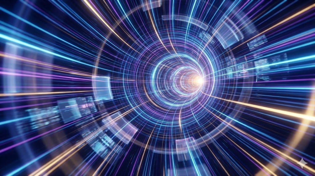 Future technology concept with virtual machines and data centers Financial Market Scene