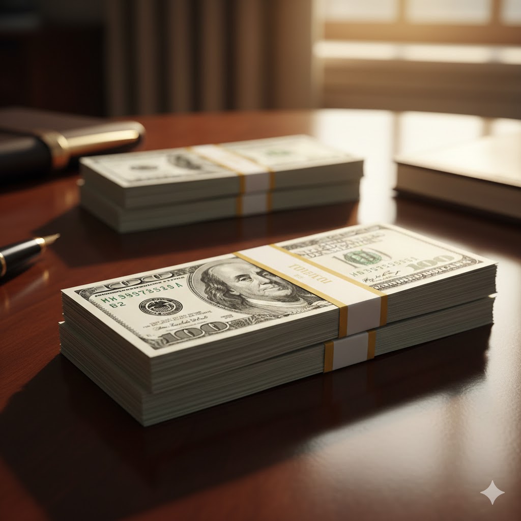 stack of money and coins representing investment capital Stock Market Image