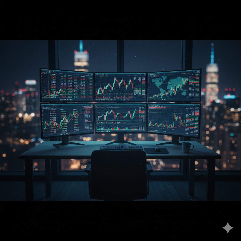 Traders monitoring pre-market activity and economic data Stock Exchange Concept
